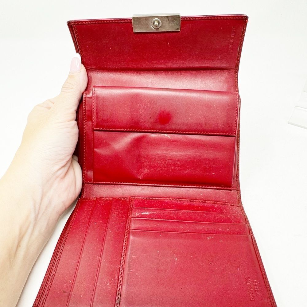 PRADA | AUTHENTIC Red Wallet Silver Hardware with Box Included - Picture 10 of 12